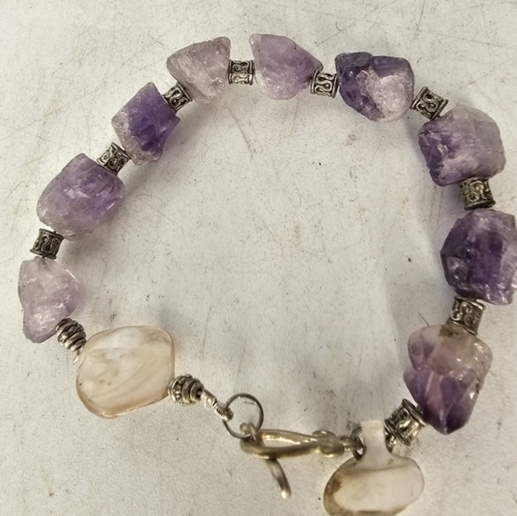 Amethyst, mother of pearl, and‎ silver bracelet - Picture 4 of 13